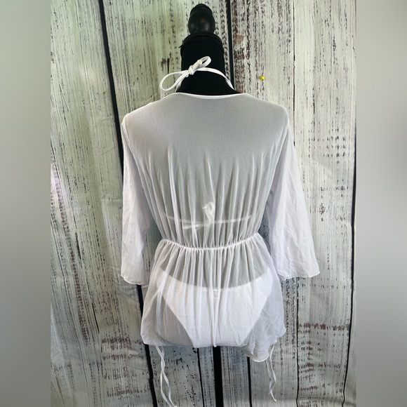 NWOT Women’s 2 Piece Swimsuit With Sheer Cover-up, White, Size Large - Picture 5 of 8